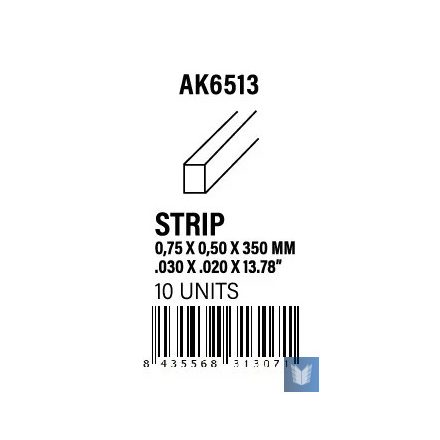 STYRENE STRIP - Strips 0.75 x 0.50 x 350mm