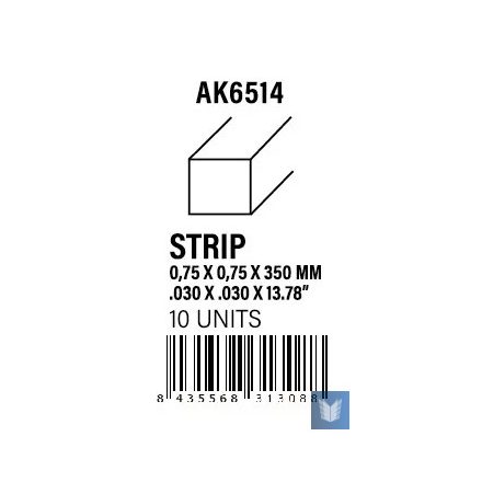 STYRENE STRIP - Strips 0.75 x 0.75 x 350mm