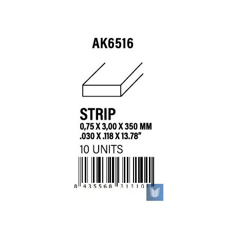 STYRENE STRIP - Strips 0.75 x 3.00 x 350mm