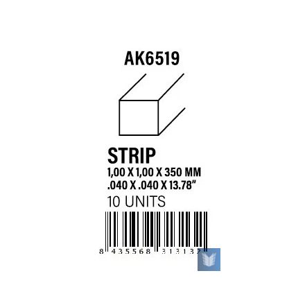 STYRENE STRIP - Strips 1.00 x 1.00 x 350mm