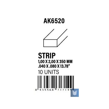 STYRENE STRIP - Strips 1.00 x 2.00 x 350mm