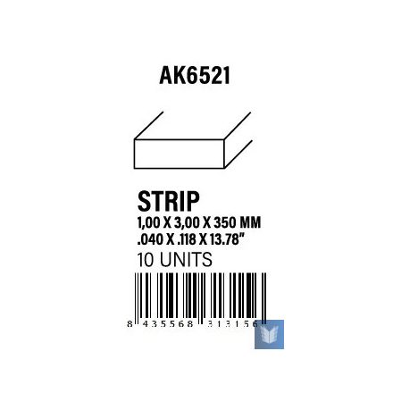 STYRENE STRIP - Strips 1.00 x 3.00 x 350mm