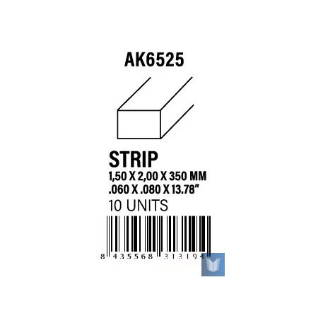 STYRENE STRIP - Strips 1.50 x 2.00 x 350mm