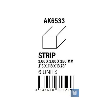 STYRENE STRIP - Strips 3.00 x 3.00 x 350mm