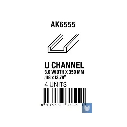 STYRENE STRIP - U Channel 3.0 width x 350mm