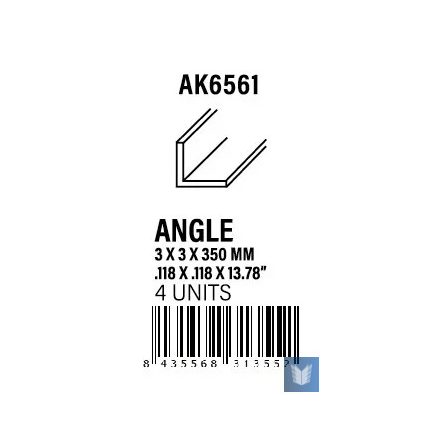 STYRENE STRIP - Angle 3.00 x 3.00 x 350mm